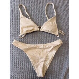 Dippin Daisys Women's Swim Bikini Set White Triangle Bikini Bachelorette Beach M